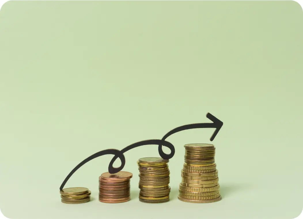 cost-advantage increasing stack of coins from left to right.