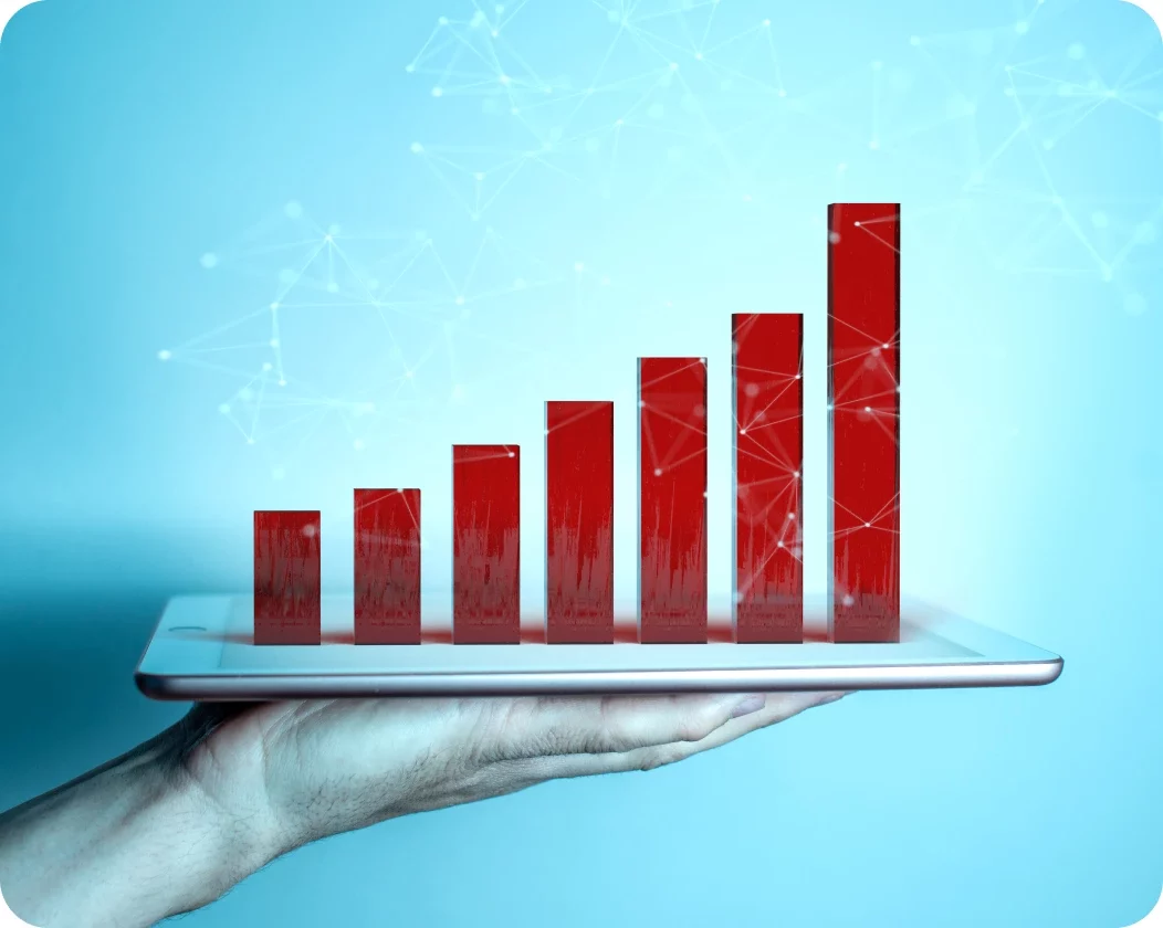 scale-1 hand holding table with bar graph increasing from left to right.