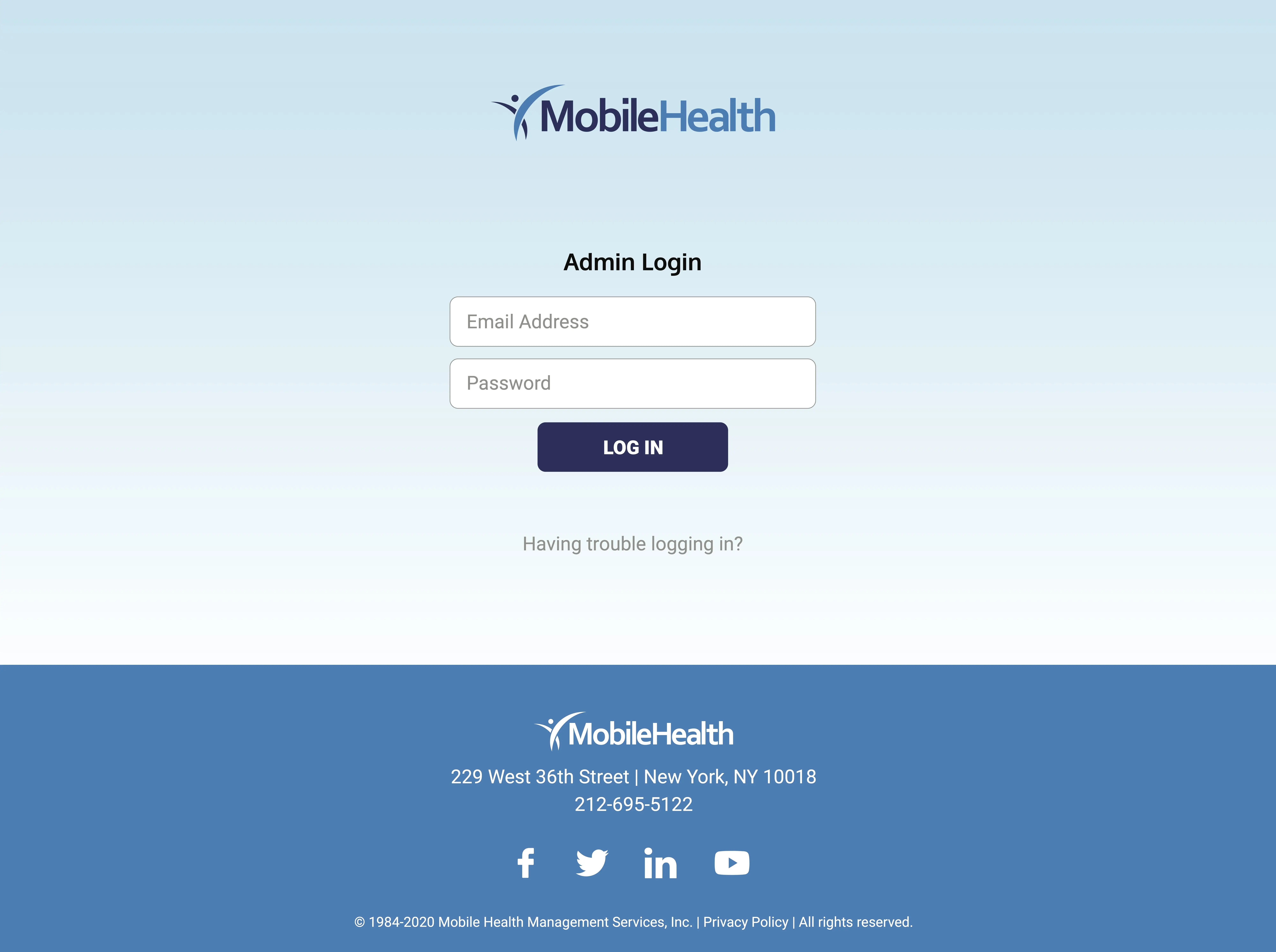 MH-login mobile health health testing app login page.