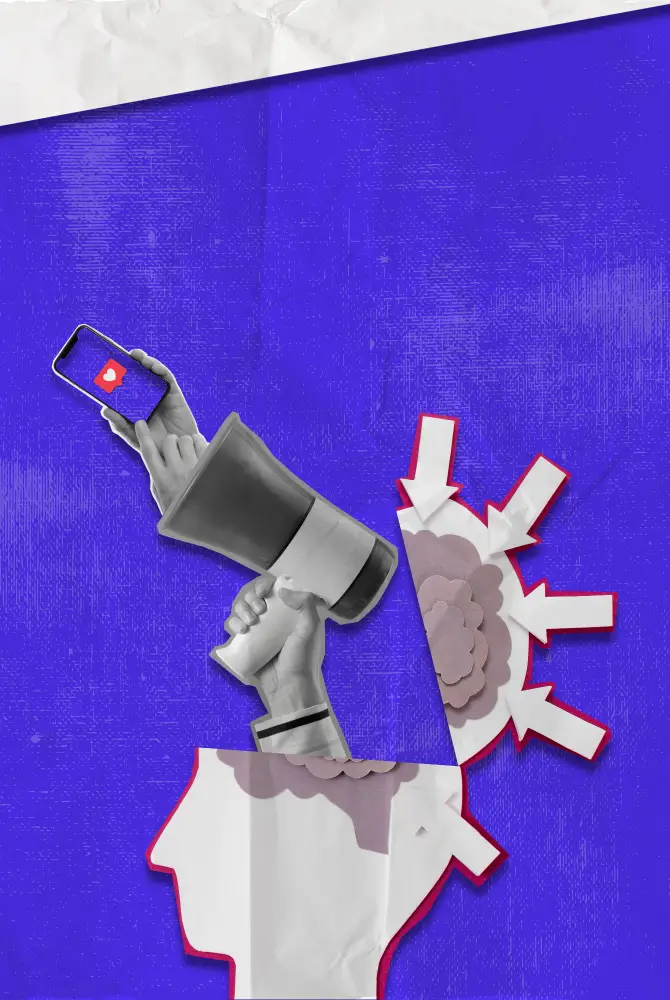 digital-transformation-digital-marketing-mobile-e1734108310335 head cutout thats open with hand holding megaphone and a hand pressing mobile device coming from megaphone.